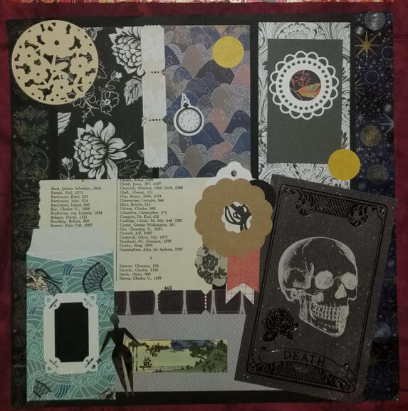 A black collage with themes of death and the ocean
