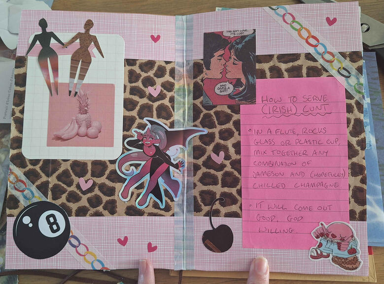 An extremely camp pink and leopard-print collage.